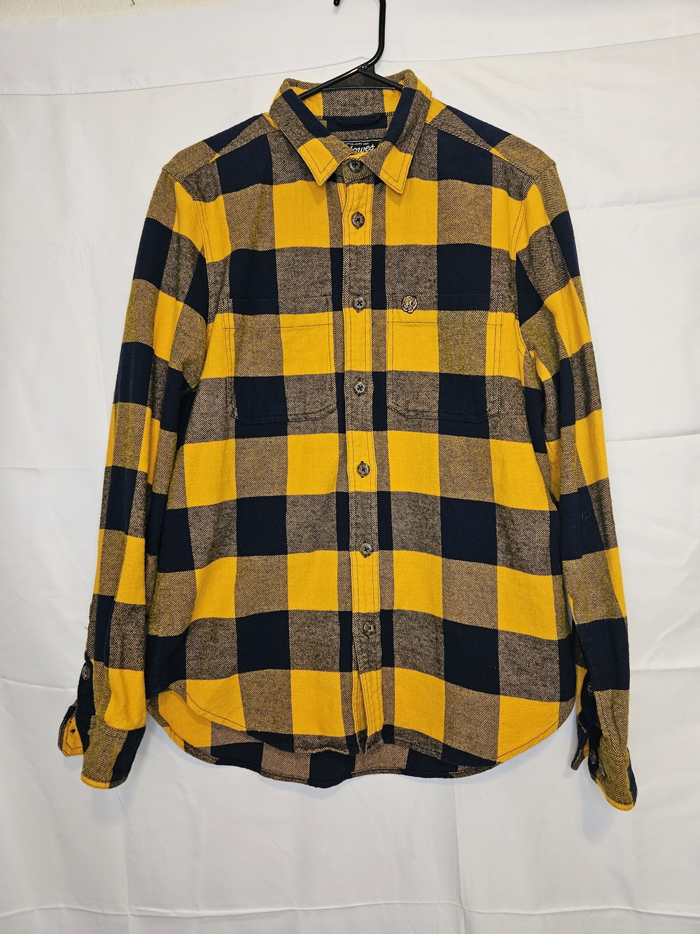Men's Yellow & Black Buffalo Plaid Flannel Button-Down Shirt Utility Hiking